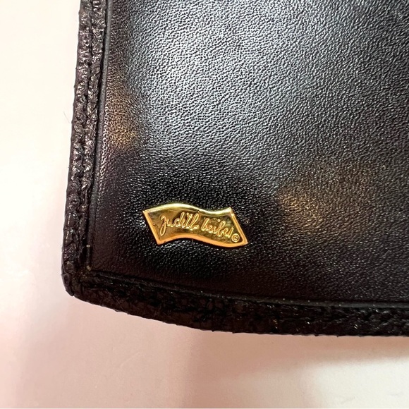 Vintage Judith Leiber Tri-fold Black Leather Wallet Credit Card Holder - Picture 7 of 14